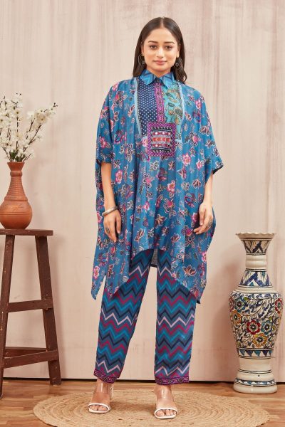 CHANDERI PRINTED KAFTAN WITH FINE COTTON LINER PANT 