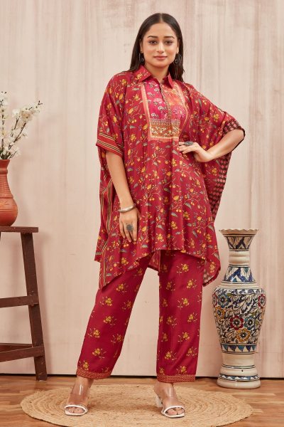 CHANDERI PRINTED KAFTAN WITH FINE COTTON LINER PANT CO- ORDS