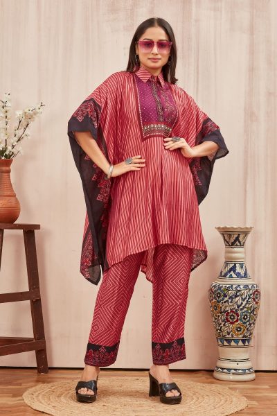 CHANDERI PRINTED KAFTAN WITH FINE COTTON LINER PANT CO- ORDS