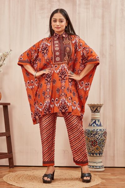 CHANDERI PRINTED KAFTAN WITH FINE COTTON  LINER PANT WESTERN