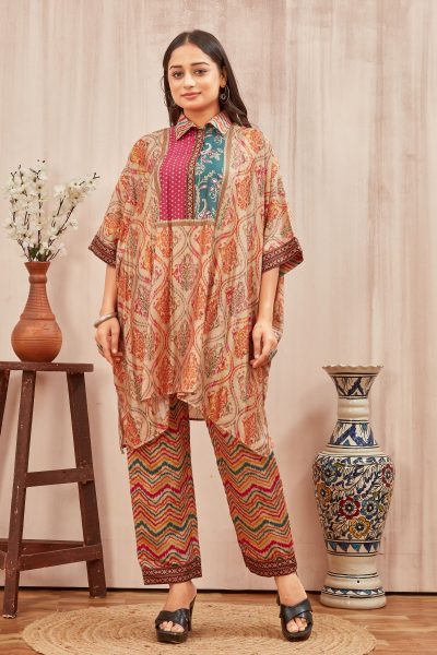 CHANDERI PRINTED KAFTAN WITH FINE COTTON LINER PANT WESTERN