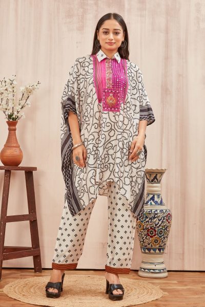 CHANDERI PRINTED KAFTAN WITH FINE COTTON LINER PANT 