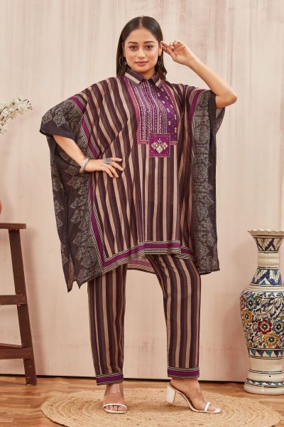 CHANDERI PRINTED KAFTAN WITH FINE COTTON LINER PANT CO- ORDS