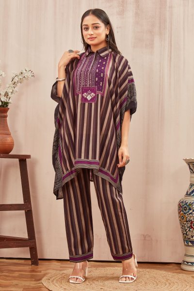 CHANDERI PRINTED KAFTAN WITH FINE COTTON LINER PANT CO- ORDS