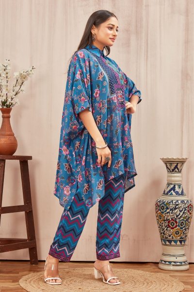 CHANDERI PRINTED KAFTAN WITH FINE COTTON LINER PANT CO- ORDS