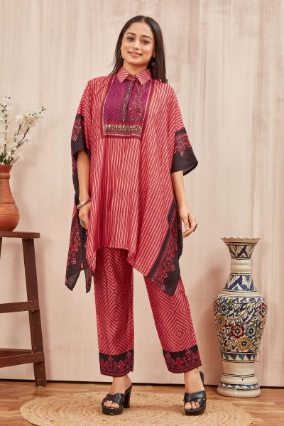 CHANDERI PRINTED KAFTAN WITH FINE COTTON LINER PANT CO- ORDS