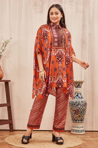 CHANDERI PRINTED KAFTAN WITH FINE COTTON  LINER PANT CO- ORDS