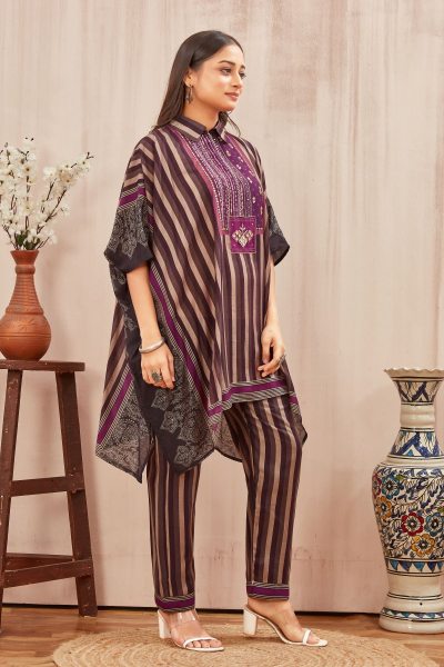 CHANDERI PRINTED KAFTAN WITH FINE COTTON LINER PANT CO- ORDS