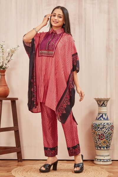 CHANDERI PRINTED KAFTAN WITH FINE COTTON LINER PANT CO- ORDS