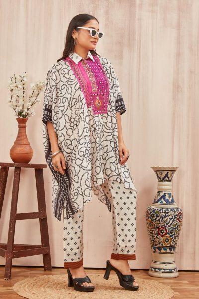 CHANDERI PRINTED KAFTAN WITH FINE COTTON LINER PANT CO- ORDS