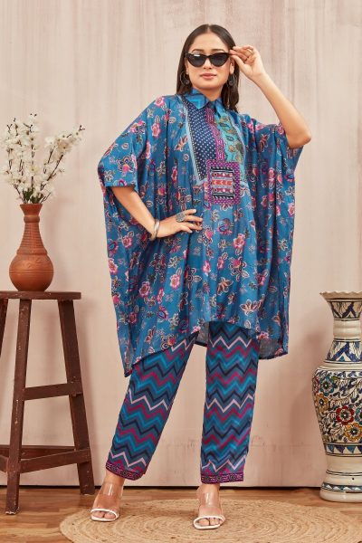 CHANDERI PRINTED KAFTAN WITH FINE COTTON LINER PANT CO- ORDS