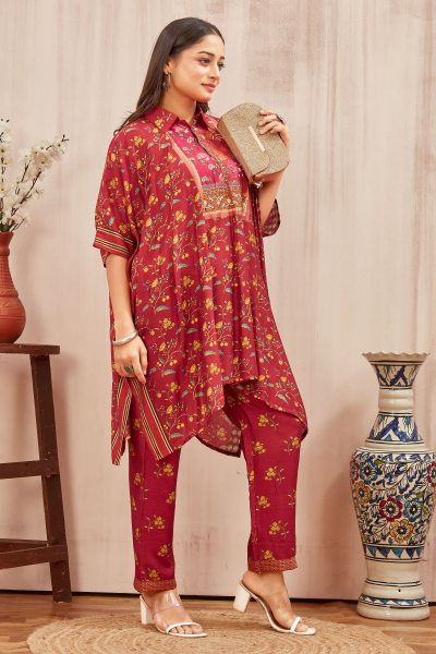 CHANDERI PRINTED KAFTAN WITH FINE COTTON LINER PANT CO- ORDS