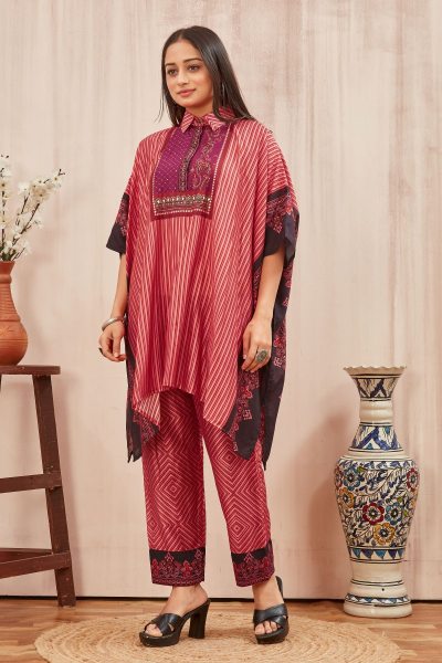 CHANDERI PRINTED KAFTAN WITH FINE COTTON LINER PANT CO- ORDS