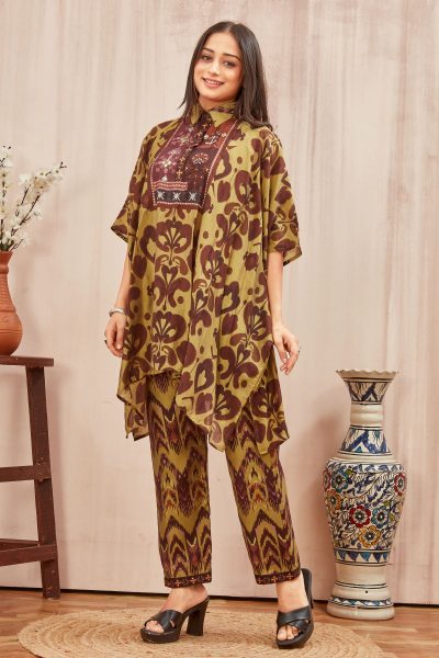 CHANDERI PRINTED KAFTAN WITH FINE COTTON LINER PANT CO- ORDS