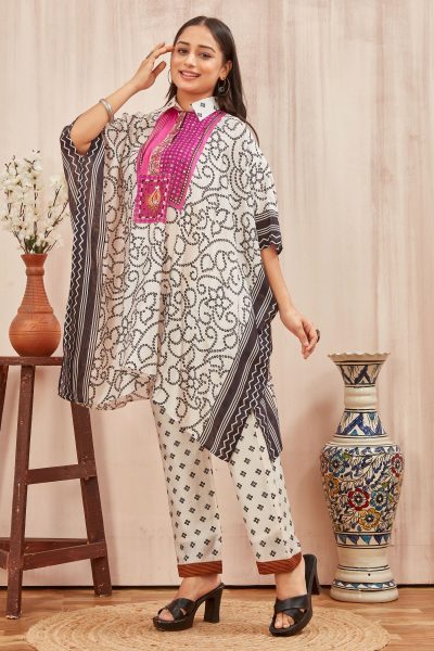 CHANDERI PRINTED KAFTAN WITH FINE COTTON LINER PANT CO- ORDS