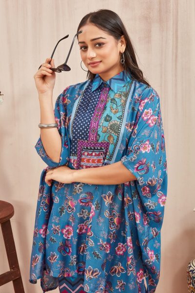 CHANDERI PRINTED KAFTAN WITH FINE COTTON LINER PANT CO- ORDS