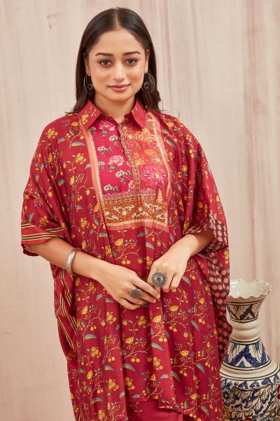 CHANDERI PRINTED KAFTAN WITH FINE COTTON LINER PANT CO- ORDS