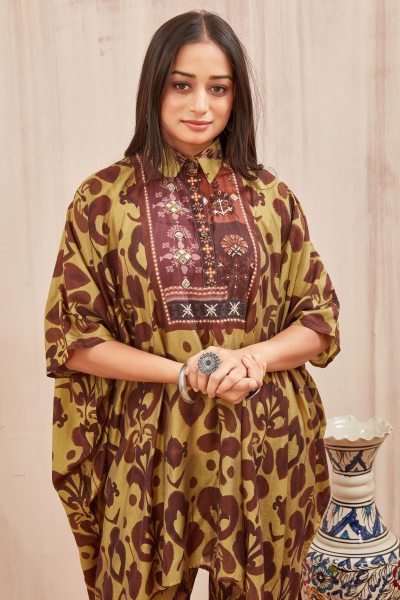 CHANDERI PRINTED KAFTAN WITH FINE COTTON LINER PANT CO- ORDS