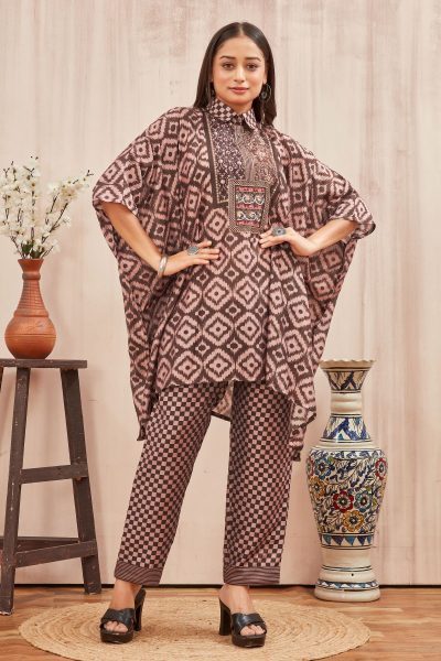 CHANDERI PRINTED KAFTANWITH FINE COTTON LINER PANT CO- ORDS