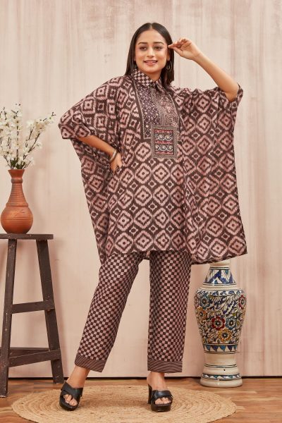 CHANDERI PRINTED KAFTANWITH FINE COTTON LINER PANT CO- ORDS