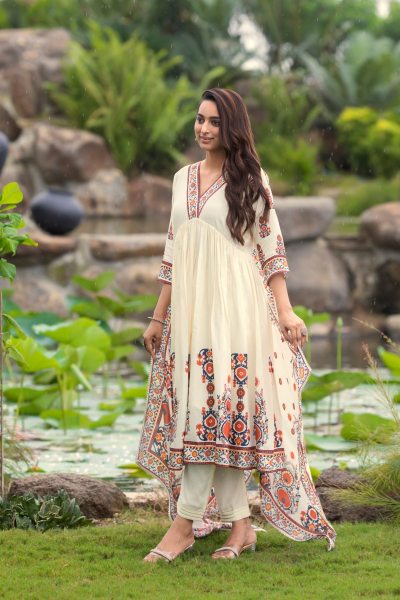 FLORAL PRINTED PLEATED ANARKALI KURTA WITH DUPATTA ANARKALI DRESS