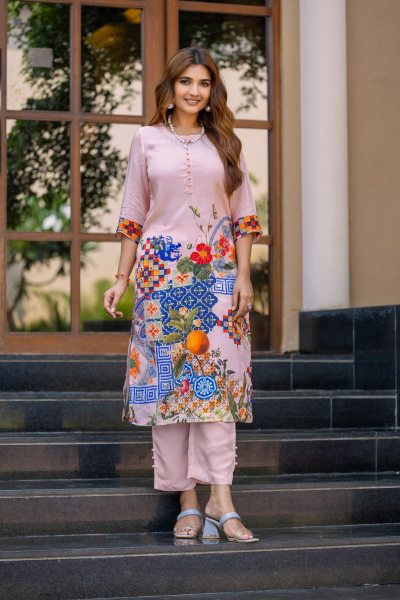 PRINTED KURTA SET WITH HAND WORK 