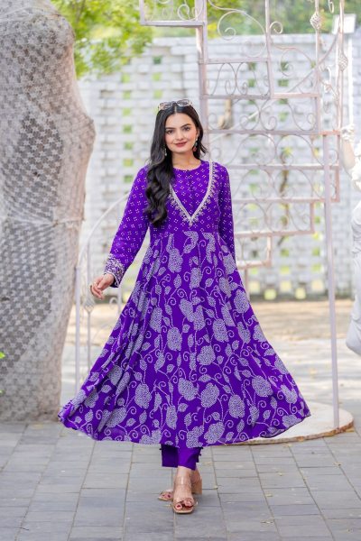 Purple color bandhej print  Anarkali Suit ANARKALI DRESS