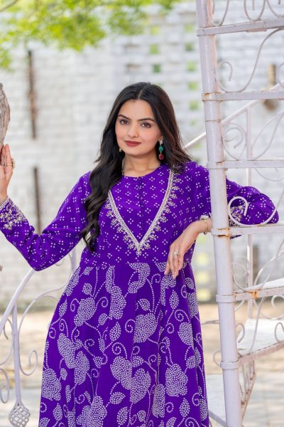 Purple color bandhej print  Anarkali Suit ANARKALI DRESS