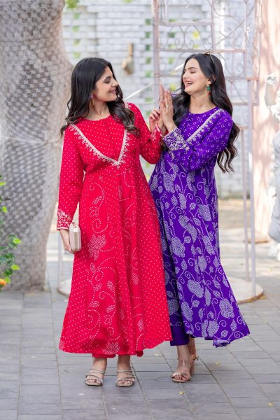 Purple color bandhej print  Anarkali Suit ANARKALI DRESS