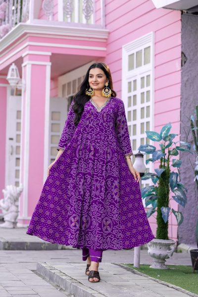 Purple color Bandhej print Suit 