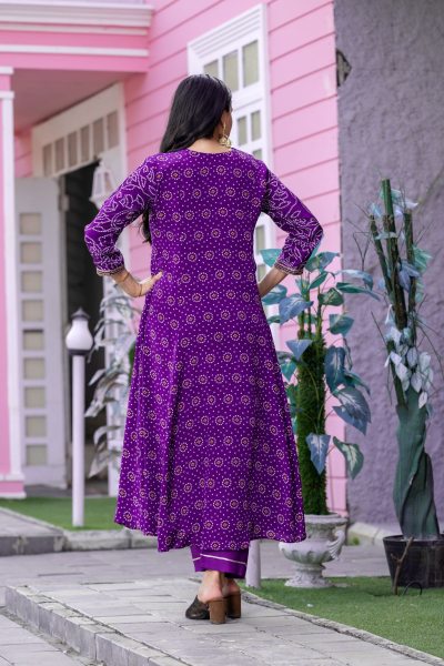 Purple color Bandhej print Suit ANARKALI DRESS