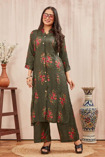 RUSSIAN SILK A LINE KURTA WITH PANT Ethnic