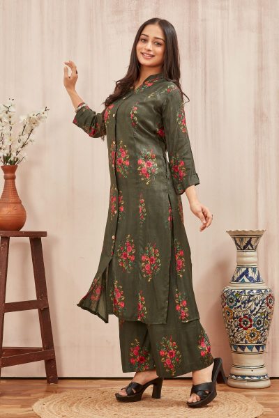 RUSSIAN SILK A LINE KURTA WITH PANT KURTA SET